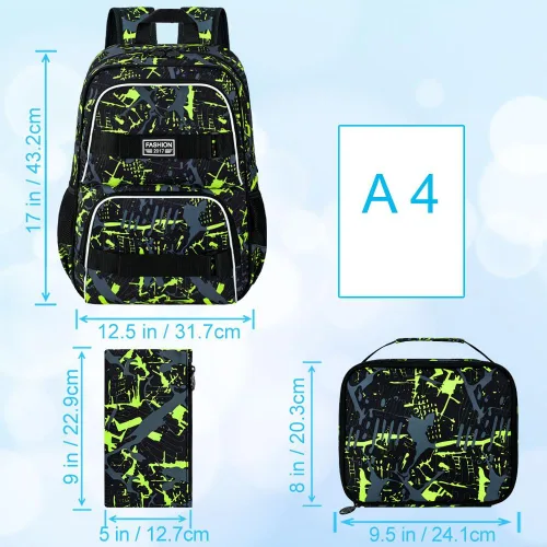 Vista 4 de Mochila de 17 pulgadas para niños y hombres, juego de 3 mochilas para portátiles universitarios para adolescentes y estudiantes, resistente al agua