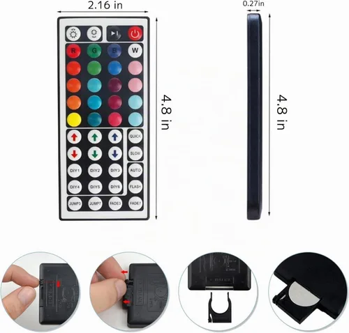 Vista 3 de Control remoto de luces LED, control remoto inalámbrico IR de 44 teclas con conector RGB de 1 puerto para luces de tira LED SMD3528 5050