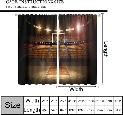 Vista 3 de Cortinas opacas de baloncesto, para niños, deportes, baloncesto, estadio, campo, niños, adolescentes, hombres, arte impreso, ventanas, tratamientos