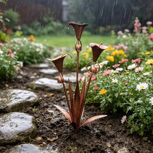 Vista 6 de Benks Flamed Copper Three Calla Lilies Garden Stake with Bells & 24" H