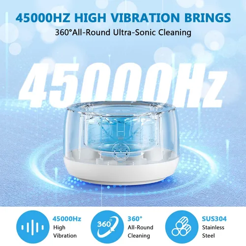 Vista 3 de Máquina limpiadora ultrasónica de retenedores ultrasónicos, 45 kHz, 6.8 fl oz, portátil, ultra sónico, para retenedores dentales, protectores
