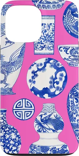 Vista 24 de iPhone 16 Blue Willow Chinoiserie Jengibre Tarro Fresco Preppy Rosa Azul Caso