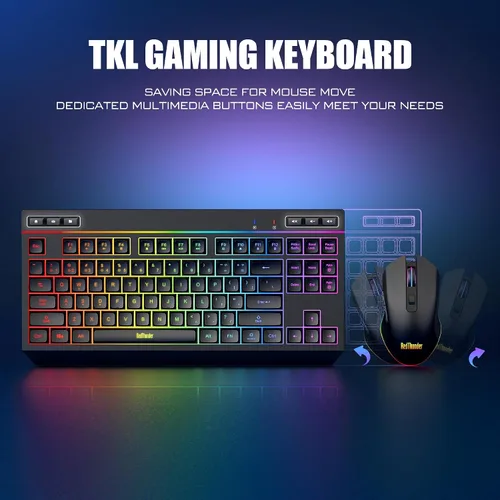 Vista 7 de RedThunder K20 TKL Combo de teclado y mouse inalámbricos, batería recargable con retroiluminación RGB ajustable, teclado de diseño compacto
