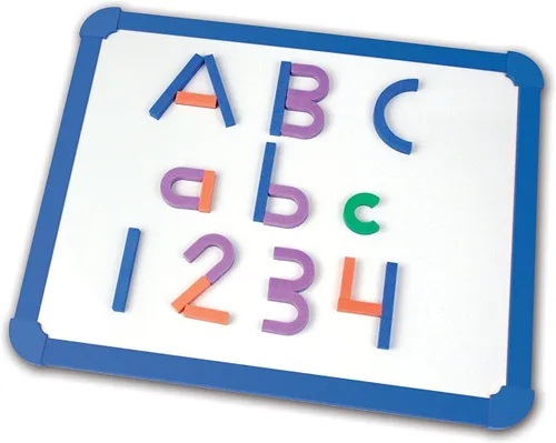 Vista 2 de Learning Resources Juego de construcción de letras y números magnéticos, formas magnéticas de espuma suave, letras mayúsculas y minúsculas, ayudas