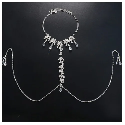 Vista 3 de Sujetador de diamantes de imitación, cadena de pezón, cadena de cristal en el pecho, lencería sexy, joyería de pezón, joyería de cuerpo rave