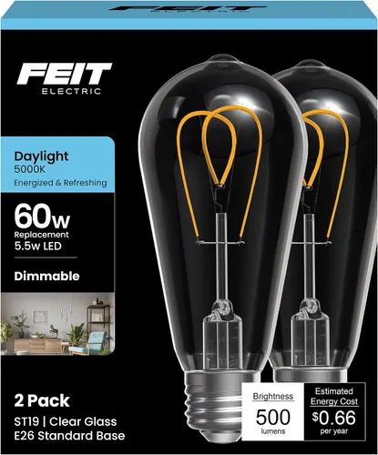 Vista 10 de Feit Electric ST19 - Bombilla LED vintage, equivalente a 60 W, luz cálida de 2100 K, filamento en espiral, vidrio ámbar, regulable, bombilla