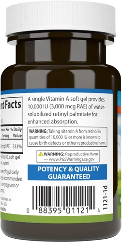 Vista 3 de Carlson - Vitamina A solubilizada, 10000 UI (3000 mcg RAE), soluble en agua, salud de la visión, 100 cápsulas blandas