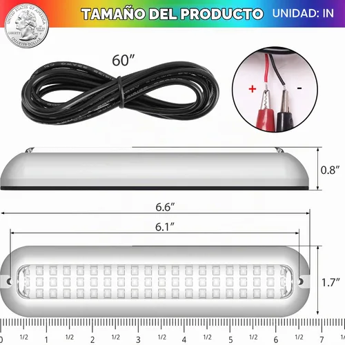 Vista 7 de HUSUKU SOOP3 PRO 2000LM 60LED - Lámpara impermeable para embarcación, luz ultraclara, elevada intensidad, Azul Waterproof 316 Stainless Steel Trim