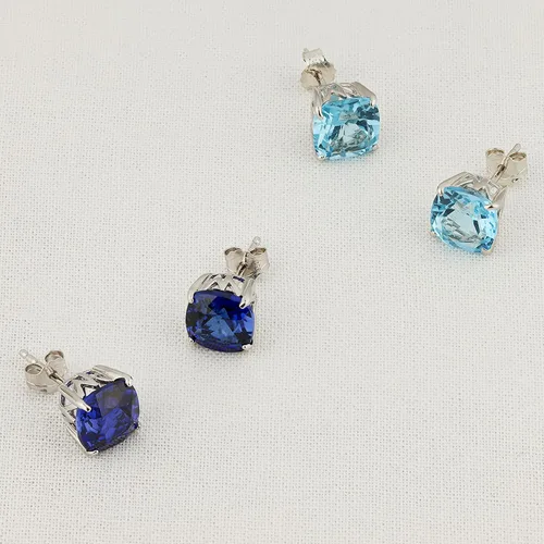 Vista 6 de 3 CT Gemstone Stud Earrings 925 Sterling Silver Birthstone Jewelry for Women Hypoallergenic 8mm Cushion Cut with Push Back Stone Studs Set By
