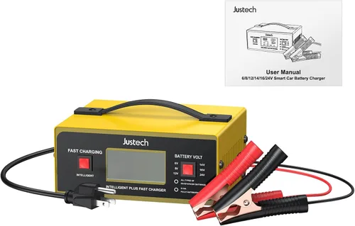 Vista 8 de Justech Cargador de batería de 8 voltios, mantenedor inteligente Amarillo