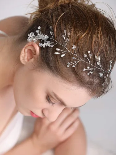 Vista 4 de Accesorios para el cabello de novia, juego de aretes de vid de cristal, diadema para boda, peine para el cabello, fiesta de noche, pieza