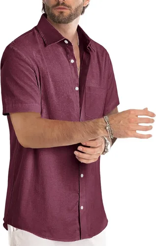 Vista 46 de JMIERR Camisas de vestir a rayas con botones y manga corta para hombre