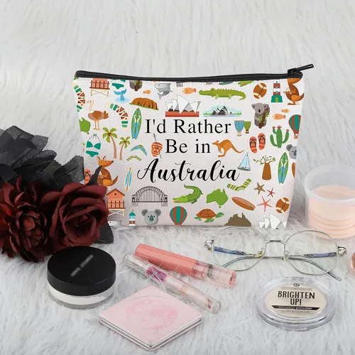 Vista 3 de PWHAOO Australia Travel Travel Gift I'd Rather Be in Australia Bolsa de maquillaje Australia Viaje Vacaciones Bolsa de cosméticos Australia Regalo