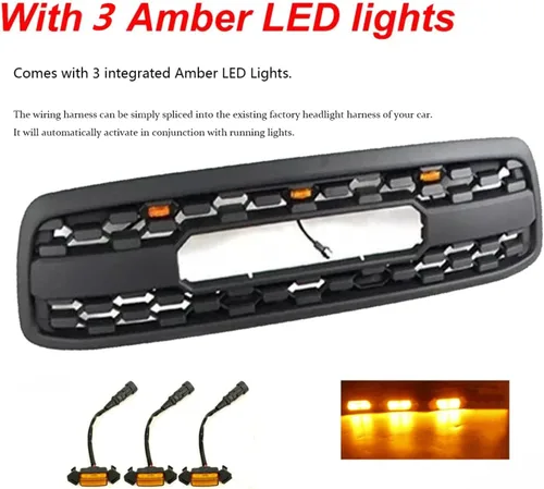 Vista 3 de Rejilla frontal compatible con pastillas Tundra Base/Limited/SR5 2000 2000 2001 2002, estilo TRD con luces LED, parrilla frontal ABS, negro mate
