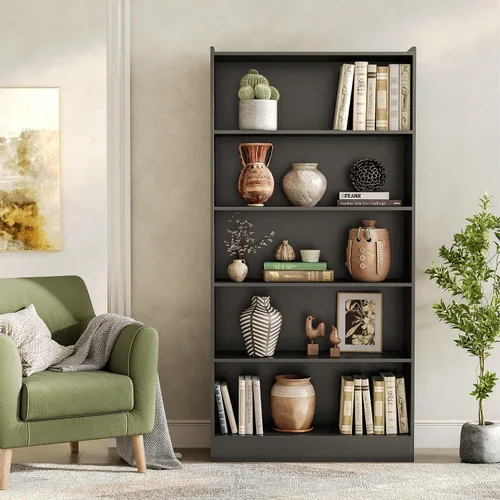 Vista 4 de LITTLE TREE Estantería de 72 pulgadas de alto, estantería independiente de 6 niveles con estantes cerrados, organizador grande y abierto de madera