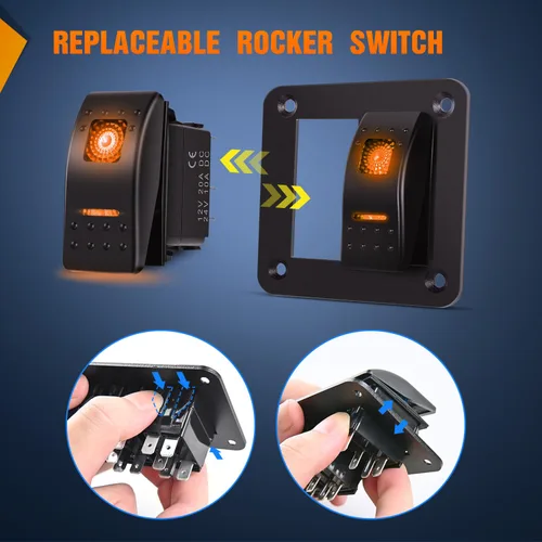 Vista 8 de Nilight Panel de Interruptores Basculantes de 2 Posiciones con Luz LED Naranja, 5 Pines On/Off, Interruptores Basculantes de Aluminio Precableados