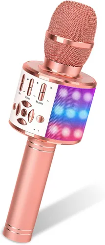 Vista 15 de Amazmic Máquina de Micrófono de Karaoke para Niños, Micrófono Bluetooth Portátil, Micrófono de Karaoke Inalámbrico de Mano con Luces LED, Regalo
