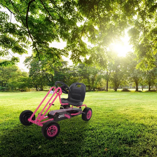 Vista 7 de Hauck Lightning Go Kart con pedal para niños de 4 a 8 años, asiento de cubo ajustable, ruedas de plástico con perfil de goma, freno de mano para Rosa