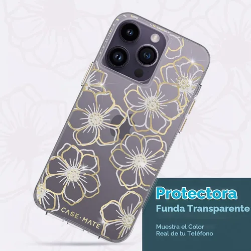 Vista 4 de Case-Mate Funda para iPhone 14 Pro Max, gemas florales, con protección contra caídas de 10 pies y carga inalámbrica, funda de diamantes de imitación