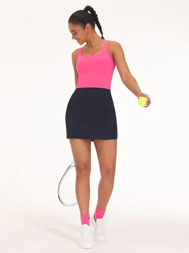 Vista 6 de THE GYM PEOPLE Falda pantalón de golf para mujer, de cintura alta, ligera, atlética, casual, pantalones cortos integrados con 4 bolsillos