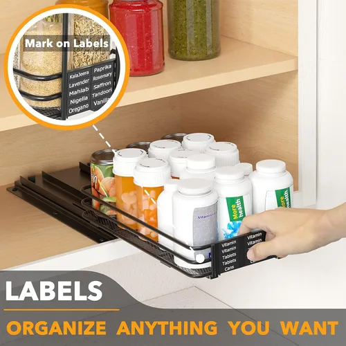 Vista 5 de SpaceAid estante organizador de especias para gabinete, organizador de condimentos deslizante y resistente para armarios de cocina, con 415