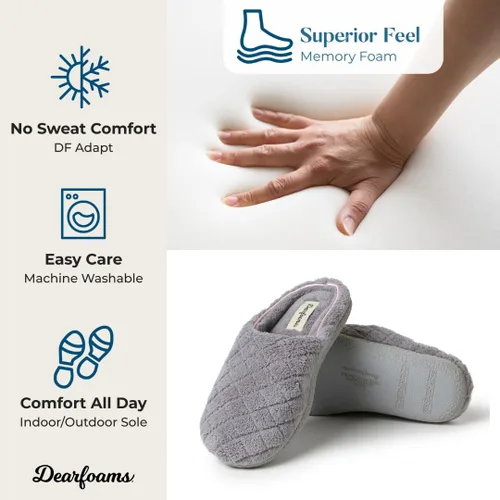 Vista 5 de Dearfoams - Pantuflas de espuma viscoelástica para mujer Leslie Terry con anchos amplios para interiores