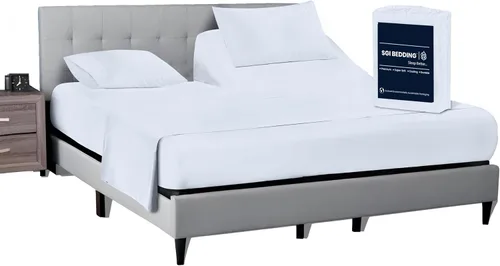 Vista 17 de SGI bedding Sábana Queen de 28" con Parte Superior Dividida Flex Head, 100% Algodón Egipcio, Cuenta de Hilos 1000, Sábana Superior Flex para Cama