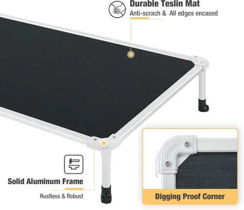 Vista 71 de Veehoo Cama elevada para perros a prueba de mordidas - Cuna elevada refrescante para mascotas - Marco de aluminio plateado y tela de malla