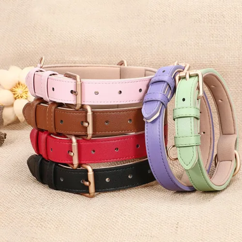 Vista 7 de WHIPPY Collar de cuero para perro pequeño y mediano, ajustable, suave, transpirable, de cuero, acolchado, con hebilla de aleación, resistente al