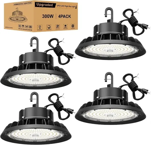 Vista 21 de UFO - Luz LED de alta bahía de 100 W, luces LED de alta bahía de 14,000LM, 0-10 V, regulable, cable de 6 pies con enchufe estadounidense, gancho