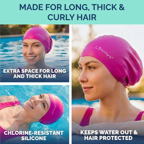 Vista 2 de Limmys Gorro de Natación Premium para Mujeres con Cabello Largo – Gorro de Natación de Silicona Suave para Mujeres – Cómodo, Ajuste con Espacio