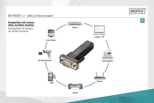 Vista 4 de DIGITUS Adaptador USB a serie - Convertidor RS232 - USB 2.0 Tipo A a DSUB 9M - Chipset PL2303GT - Incluye cable de 31.5 in