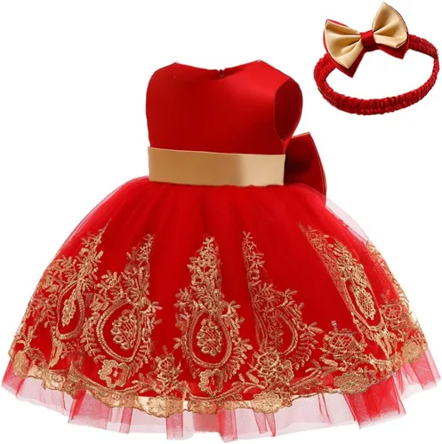 Vista 3 de 3M-6T - Vestido de encaje con lazo para niñas pequeñas, vestido de bordado con gorro