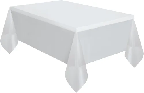 Vista 3 de Mantel rectangular de plástico sólido transparente (54 x 108 pulgadas), 1 unidad, diseño elegante y calidad premium, ideal para fiestas, eventos