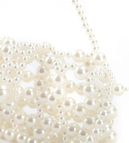 Vista 5 de YUSHINY - Bolso cruzado de acrílico con cuentas de perlas para mujer, hecho a mano, hueco para teléfono celular, Blanco
