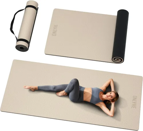 Vista 8 de Tapete de yoga extra largo y ancho para hombres y mujeres altos, 2.992 x 1.283 x 0.276 in, TPE de alta densidad antideslizante en ambos lados