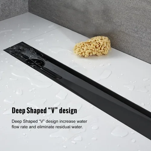 Vista 6 de Drenaje de ducha lineal de 24 pulgadas, cepillo de acero inoxidable 304 negro Offset Side Outlet,Easy to install,Tile-In Grate,Hair