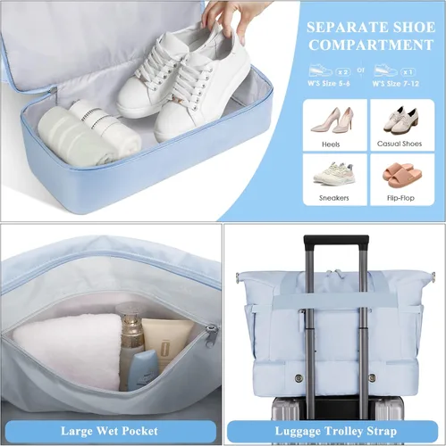 Vista 5 de Bolsa de lona de gimnasio para mujer, Azul Patchwork