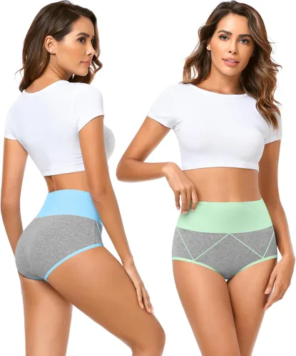 Vista 2 de MISSWHO Ropa interior de algodón de cintura alta para mujer, cobertura completa, suave, de doble capa, con banda en la cintura