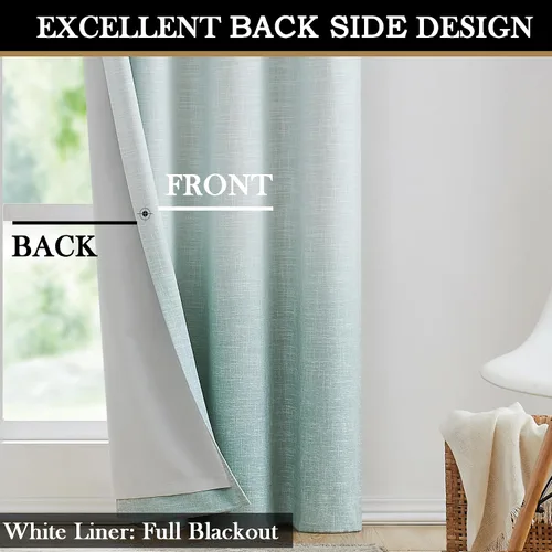 Vista 6 de Paneles de cortinas opacas con aislamiento térmico y reducción de ruido, cortinas rústicas para dormitorio, textura de lino pesado, juego