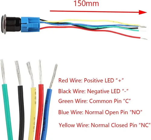 Vista 6 de ESUPPORT Interruptor de botón momentáneo de 12V para auto, vehículo, con luz LED azul, carcasa negra, interruptor de encendido de motor, enchufe