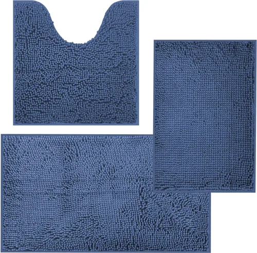 Vista 16 de Juego de alfombras de baño de 3 piezas, tapetes de baño para baño antideslizantes, alfombras de baño de felpilla gruesa, suaves y absorbentes, juego