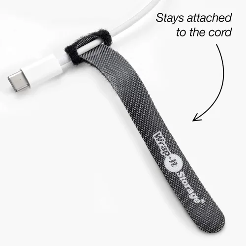 Vista 2 de Bridas de cable autoadheribles de Wrap-It Storage, negras, correas de 12.7 cm (paquete de 50) – Bridas de cable reutilizables con gancho y bucle