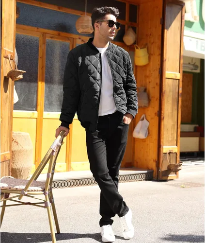 Vista 4 de Chaquetas de bombardero para hombre, acolchado de diamante, para otoño e invierno, abrigo ligero