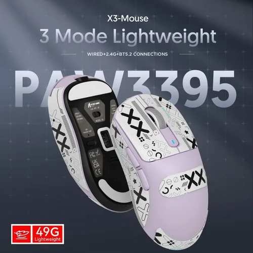 Vista 6 de ATTACK SHARK X3 Mouse inalámbrico para juegos, 1.73 oz Bluetooth2.4GUSB-C, mouse ergonómico para computadora, sensor PAW3395 26K DPI, duración