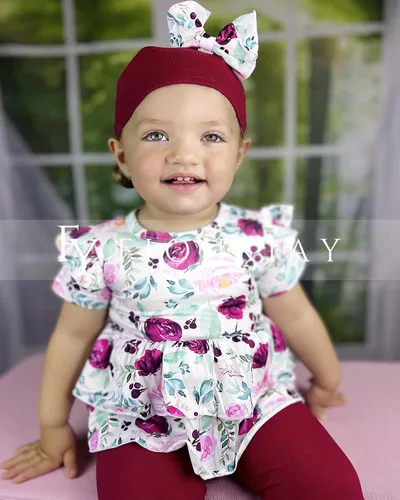 Vista 4 de fioukiay Conjunto de ropa para bebé recién nacida, pantalones florales con volantes