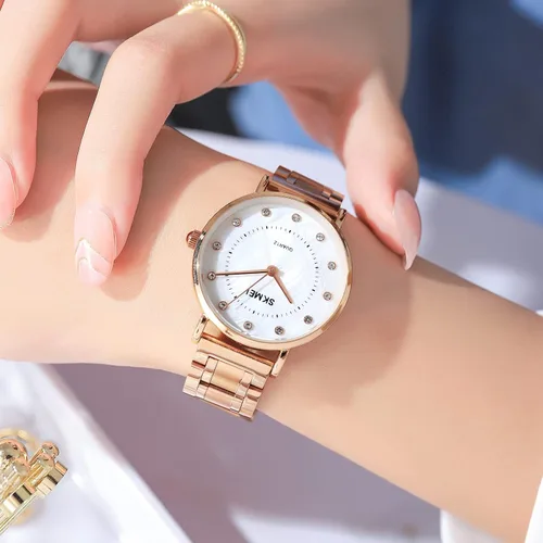 Vista 3 de SKMEI Women Watches Diamond Big Face Thin Slim Stainless Luxury Fashion Analog Quartz Waterproof Dress Casual Simple Ladies Female Rose Gold