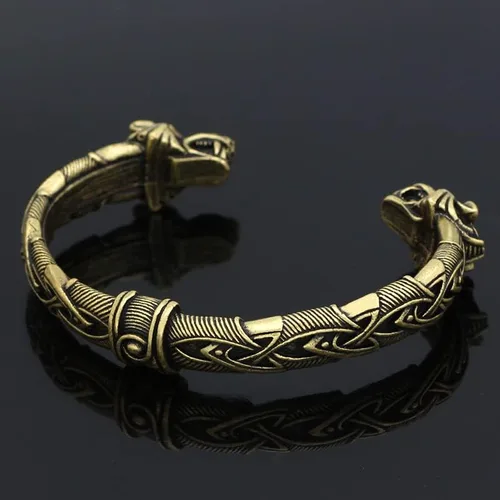 Vista 3 de Pulsera de brazo vikingo nórdico para hombre, con cabeza de lobo Fenrir