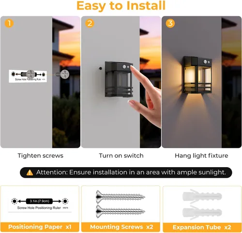 Vista 6 de btfarm Luces solares de pared para exteriores, 3 modos de luces con sensor de movimiento, del anochecer al amanecer, luz impermeable IP65