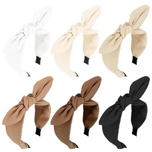 Vista 8 de Jaciya Paquete de 6 diademas de plátano con lazo, diademas blancas de verano con lazo anudado para mujer, accesorios para el cabello de fiesta